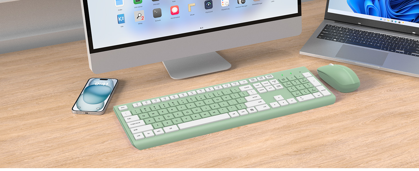 Wireless Keyboard and Mouse Combo, Full Size Silent Ergonomic Keyboard Mouse