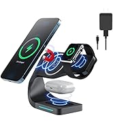Mag Safe Wireless Charger Magnetic 3 in 1 Fast Wireless Charging Station 15W Qi Stand Gift for Me...