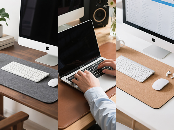 gray mouse pad for men, large leather mouse pad for work; desk mat for keyboard and mouse