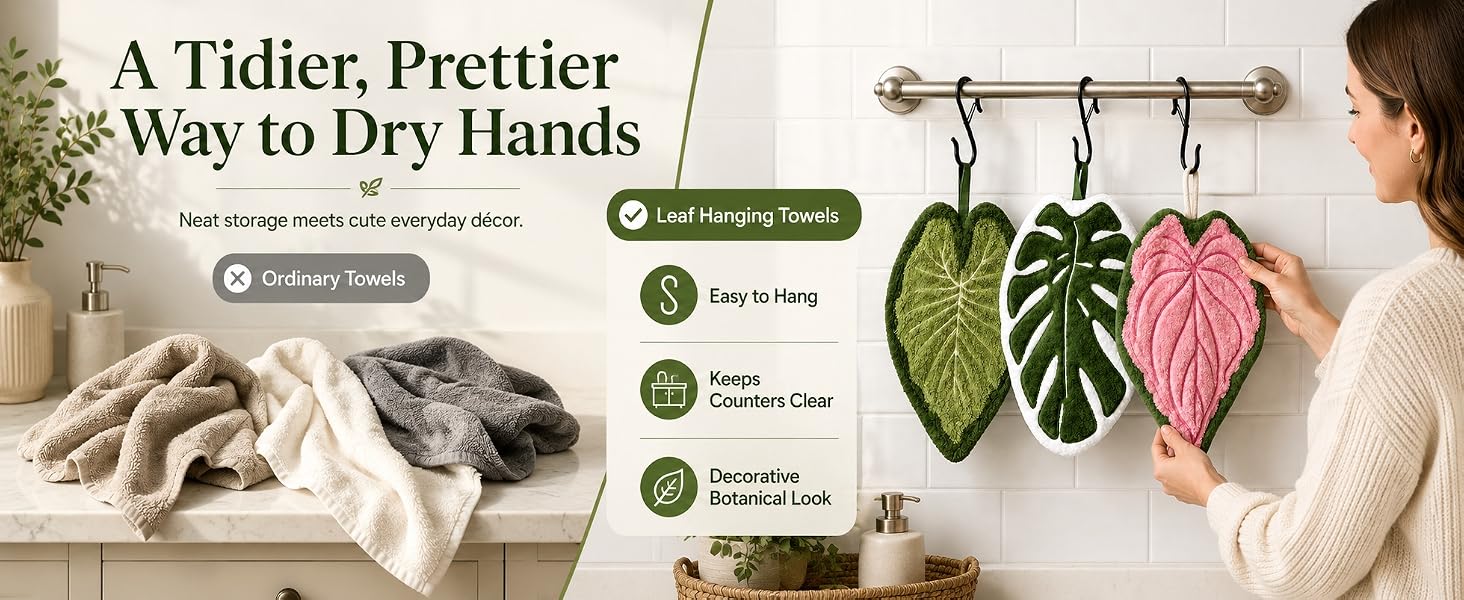 Pink leaf towel, green leaf towel, Monstera deliciosa towel
