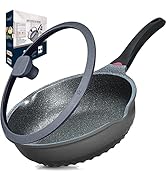 Vinchef Nonstick Skillet with Lid, 11In/5Qt Aluminum Deep Frying/Saute Pan with Lid and Heat Indi...