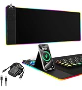 Mouse Pad with Phone Holder, Wireless Charging Desk Mat, RGB Gaming Mousepad Home Office Large De...