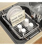 Small Expandable Over The Sink Dish Drainer Drying Rack in Stainless Steel Metal for Kitchen, Cou...