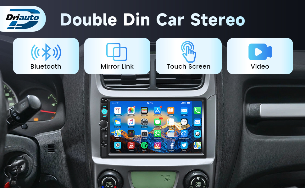 Double Din Car Stereo Bluetooth 7 inch Touch Screen 