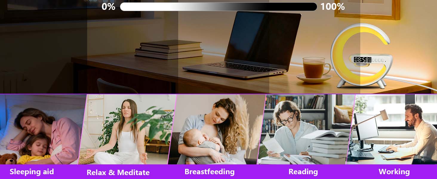 Atmosphere Bedside Light with Wireless Charging Station,Alarm Clock Music Lit Lamp Christmas Gift