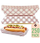 Mr Miracle 7 Inch Paper Hot Dog Tray in Red White Pattern. Pack of 250. Disposable, Recyclable an...