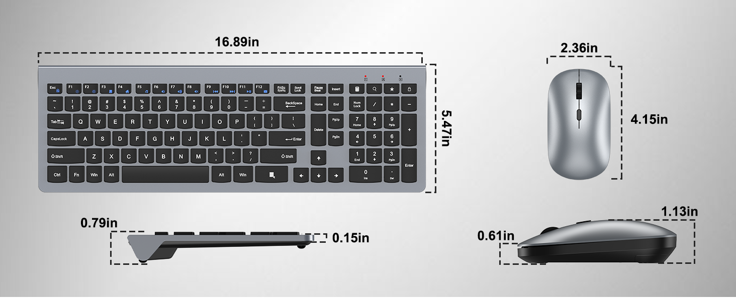 Wireless Keyboard and Mouse Combo, Ultra-Slim Full Size Silent Ergonomic Keyboard Mouse