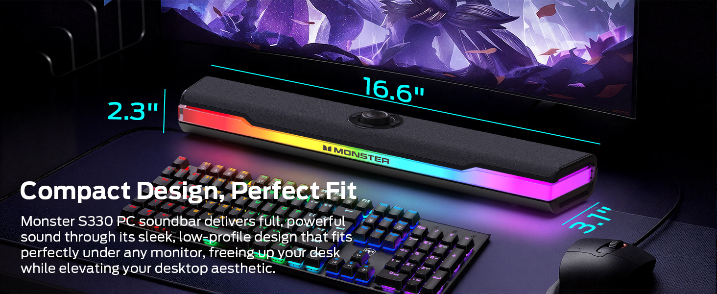 Monster S330 PC soundbar Compact Design, Perfect Fit