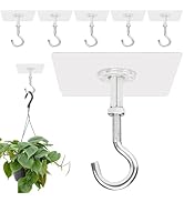 FOWSRHRG Adhesive Ceiling Hooks for Hanging Plants, 6 Pack Large Heavy Duty Command No Hole Metal...
