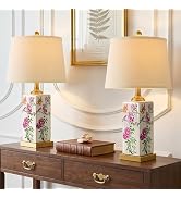 Vortether 24.75" Mid Century Modern Lamp Set of 2,Vintage Farmhouse Chinoiserie Ceramic Table Lam...