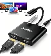 HDMI Splitter for Dual Monitors Extended Display 1 in 2 Out USB C to 2 HDMI Adapter Extender for ...