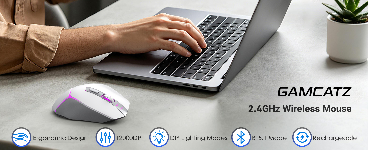 2.4G white gaming wireless mouse