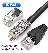 XANHAM 50 Pack Cat 6 Pass Through Shielded RJ45 Connector with Strain Relief Boots Modular Crimp ...
