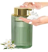 KASUNTING Green Glass Foaming Soap Dispenser, Ribbed Foam Hand Soap Dispenser for Bathroom, 11 Fl...