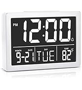 Amgico Digital Alarm Clock Small Desk Clock, 6.3" LED Display, Volume Control, Snooze, Temperatur...