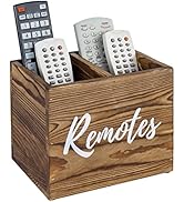 MyGift Rustic Burnt Solid Wood Remote Holder for Table, 2 Compartment Caddy Holds TV DVD Blu-Ray ...