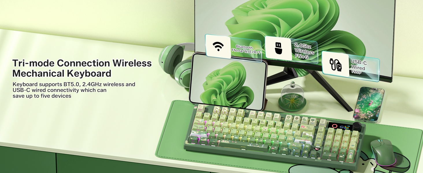 Frog Wireless Mechanical Creamy Keyboard,Gaming Keyboard with Number Pad,98% Keyboard