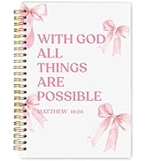 WARDOS Pink Coquette Bow Christian Spiral Notebook Journal 5.5x8.3, With God All Things Are Possi...