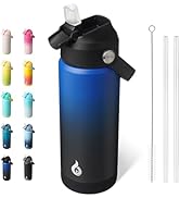 BJPKPK Insulated Water Bottle with Straw Lid, 18oz Thermo Water Bottles, Flex Handle &amp; Non-slip B...