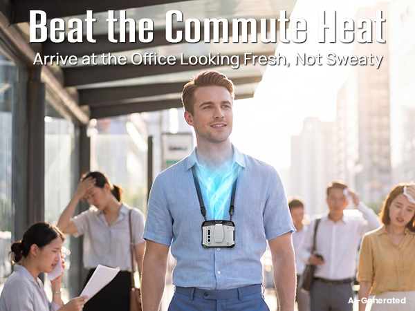 portable shirt fan gives personal cooling during hot bus stops, trains, and commutes