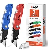KATA Box Cutter, 2-Pack Tough Folding Utility Knife for Heavy Duty Purpose, Extra 10Pcs Razor Sha...