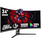 Gawfolk 34 Inch Ultrawide Curved 180Hz Gaming Computer Monitor,1500R PC Screen 21:9 UWQHD (3440x1...