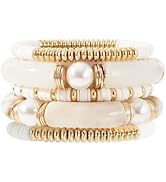 GOOJIDS Simple Beaded Gold Bangles Bracelet Chunky Bamboo Tube Curved Stacking Clear Acrylic Colo...