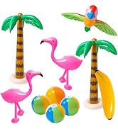 R HORSE Inflatable Palm Tree Flamingo Banana Beach Ball Parrot Beach Pool Toys for Tropical Hawai...