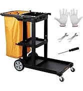 VEVOR Cleaning Cart, 3-Shelf Commercial Janitorial Cart, 200 lbs Capacity Plastic Housekeeping Ca...