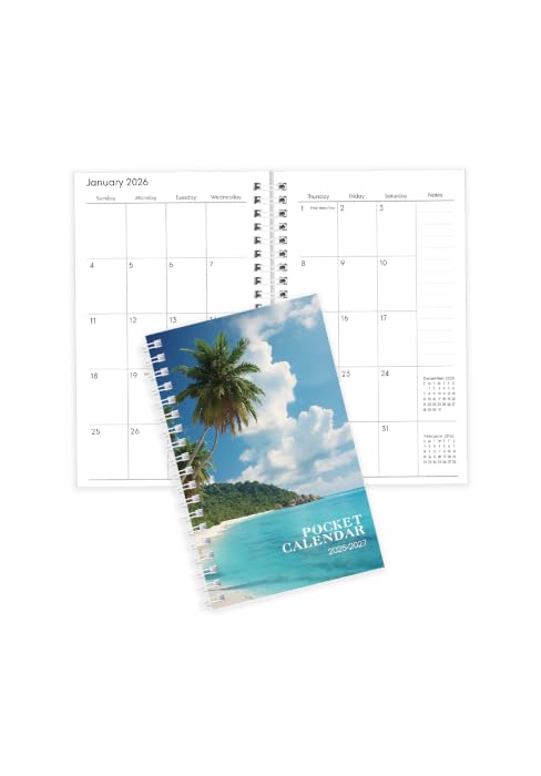 Pocket Calendar 2025-2026, Beach Small Calendar 2025