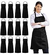 Syntus 12 Pack Bib Apron Adjustable Waterdrop Resistant with 2 Pockets Cooking Kitchen Apron for ...