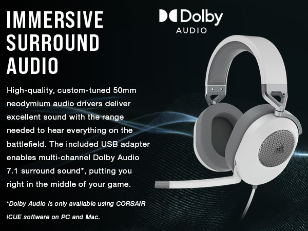 surround headset, dolby headset, dolby audio headset, 7.1 surround sound
