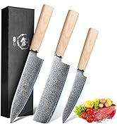 ROCOCO 3PCS Damascus Knife Set - Japanese Chef Nakiri Utility Knife Set Sharp Gyuto Paring Knives...