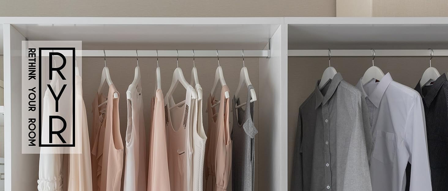 Open Closet with Clothing on Hangers Dresses Suits Org 