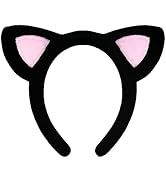 Black Cat Ears Headband with Pink Inner Ears – Fuzzy Plush Kitten Costume Hair Accessory for Adul...