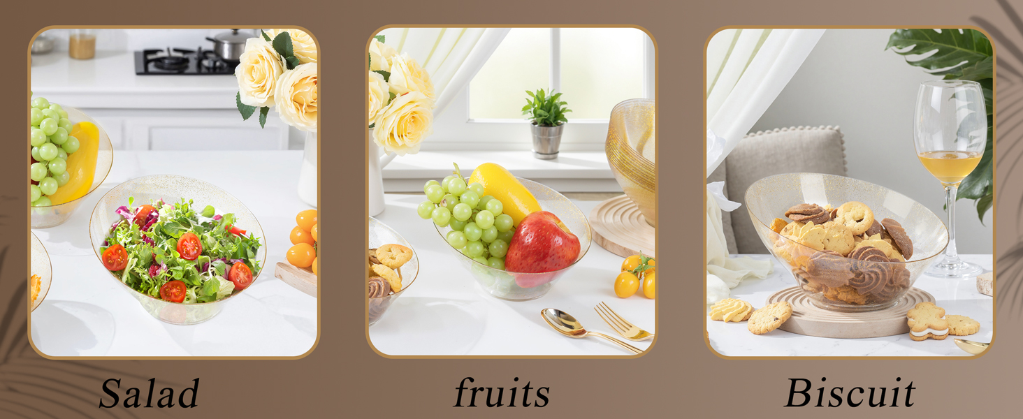 12 Pack Gold Glitter Plastic Serving Bowls