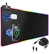 Mouse Pad with Magnetic Wireless Charging, Large Desk Pad Protector, RGB Black Mousepad Desk Mat ...