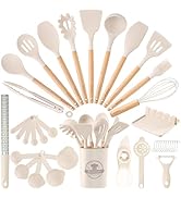 Astercook Kitchen Utensils set, 39 PCS Silicone Cooking Utensils Set with Wooden Handle, 446°F He...