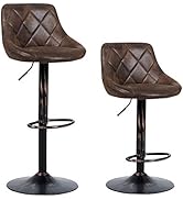COSTWAY Set of 2 Adjustable Bar Stools, Swivel Bar Chairs with Backrest and Footrest, Counter Hei...
