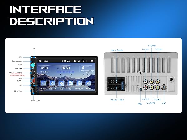 Double Din Car Stereo Bluetooth Wireless Carplay Android Auto-7 inch