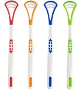 4-Pack Tongue Scraper Oral Care Kits – Plastic Dual-sided Tongue Brushes for Reducing Bad Breath,...