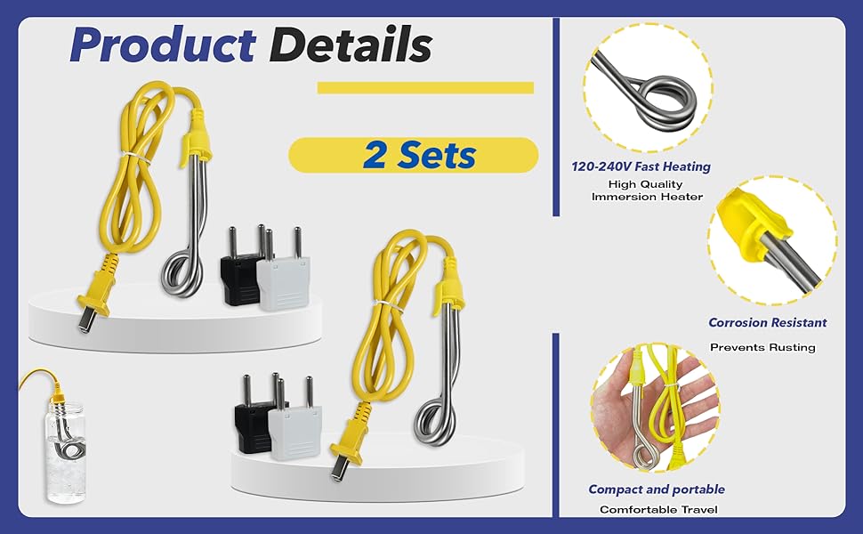 Immersion Cup Water Heater 120V-300W, 240V-600W A+3