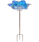 MUMTOP Bird Baths for Outdoors Glass Bird Bath Bowl Bird Feeder Blue Flower Pattern with Metal St...