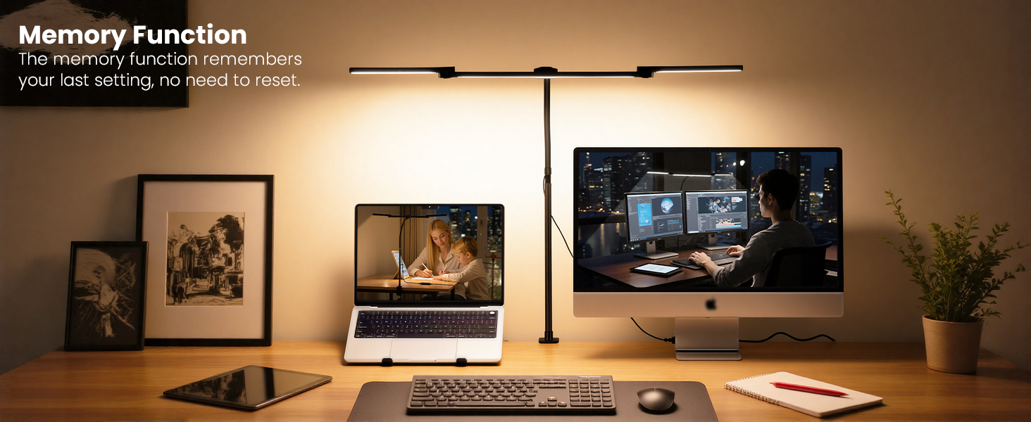 Computer Monitor Table Lamp 3 Head Adjustable Desk Lamp for Reading Study Workbench