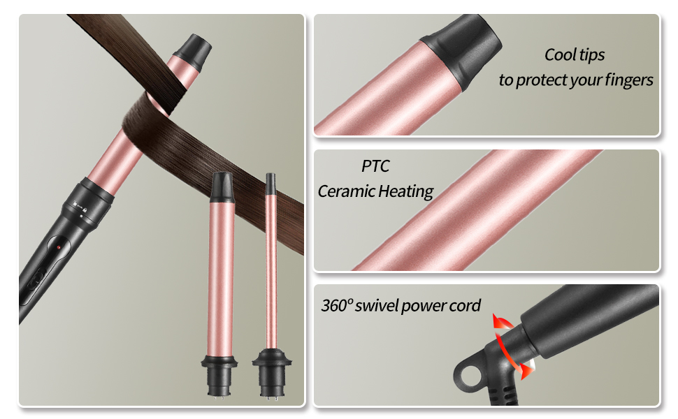 Unique design:Cool tips/ PTC Ceramic Heating/360º swivel power cord