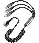 YANBORONSN USB C to 3 USB C Retractable Multi Charging Cable,Right Angle 3 in 1 Type C Coiled Mul...