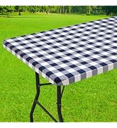 Smiry Rectangle Picnic Table Cloth, Elastic Waterproof Fitted Vinyl Tablecloths, Flannel Backed B...