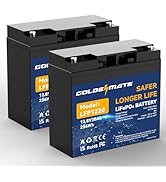 GOLDENMATE 12V 20Ah LiFePO4 Battery(2 Packs), 12V Lithium Battery with 5000+ Deep Cycles, Built-i...