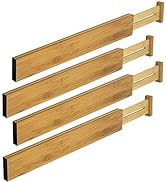 Bamboo Kitchen Drawer Dividers - Adjustable Spring Loaded Drawer Organizers - Drawer separator fo...