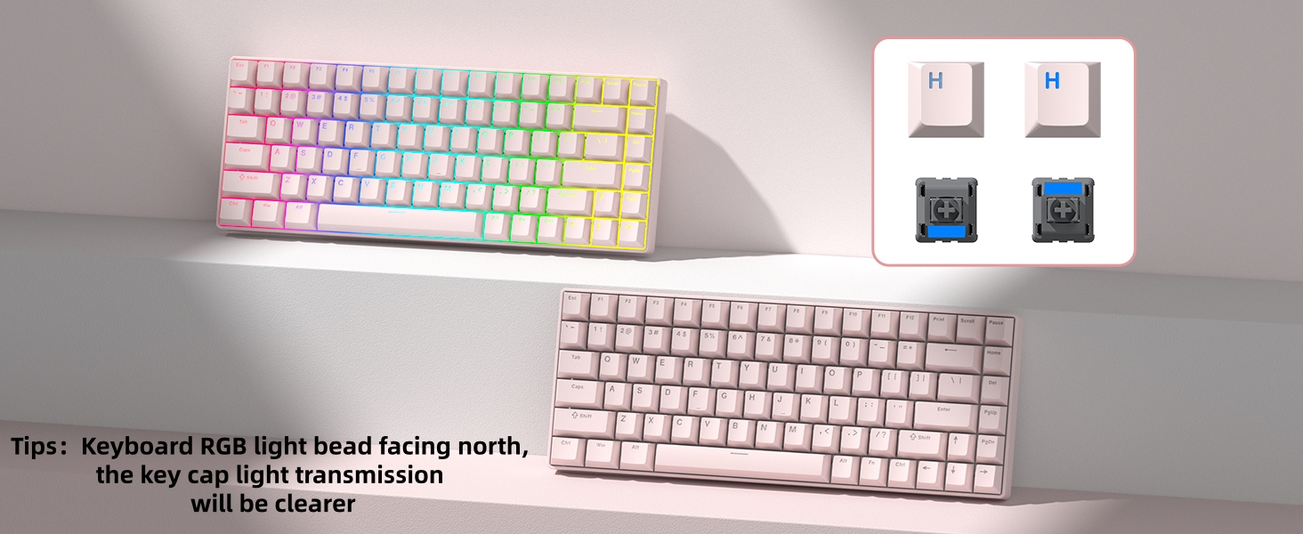 Womier Pink Shine Through Keycaps, PBT Keyboard Keycaps Cherry Profile, Custom Keycap